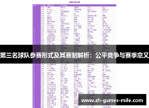 第三名球队参赛形式及其赛制解析:公平竞争与赛季意义 第三名球队参赛形式及其赛制解析:公平竞争与赛季意义